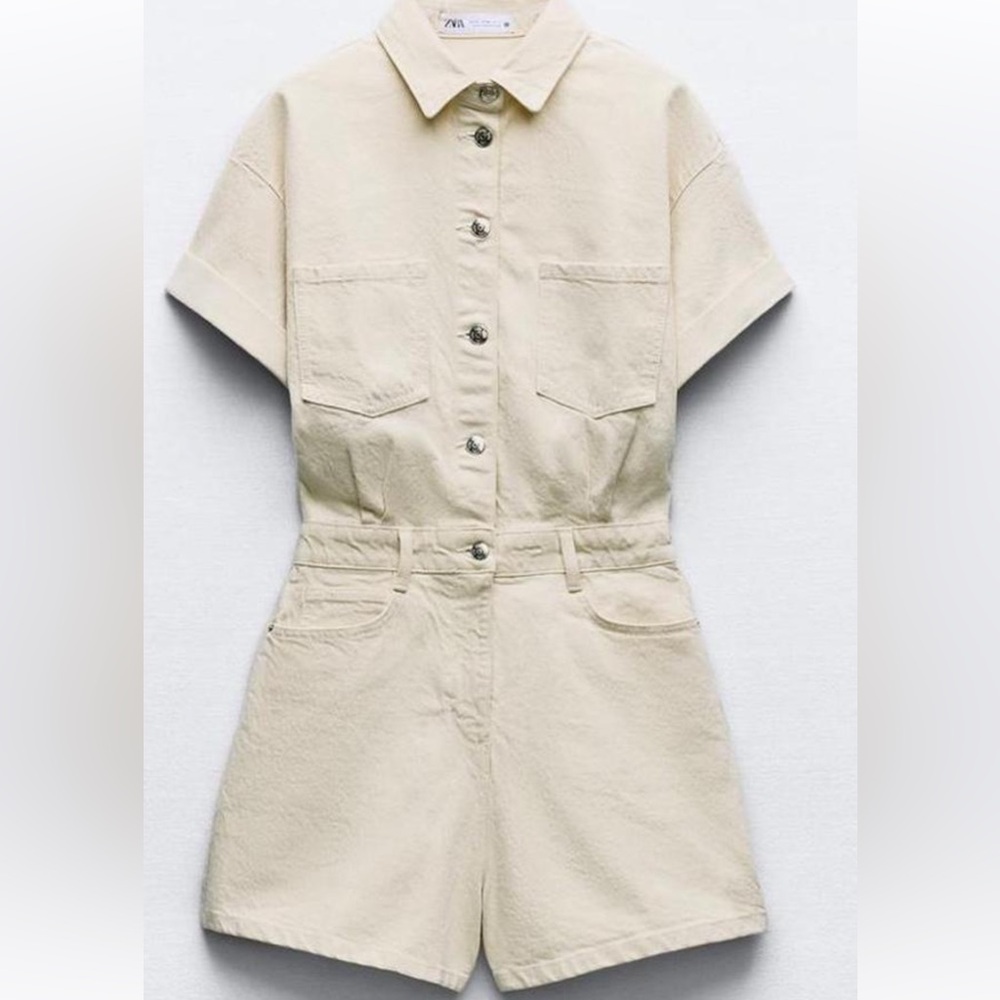 Zara Cream Denim Romper